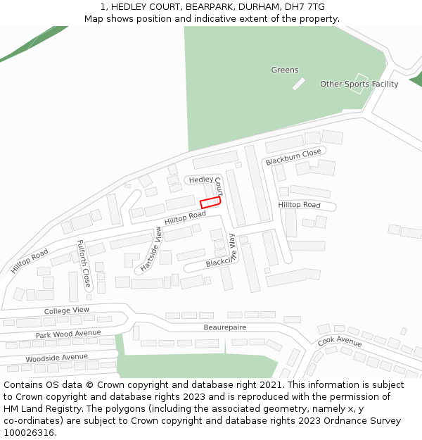 1, HEDLEY COURT, BEARPARK, DURHAM, DH7 7TG: Location map and indicative extent of plot
