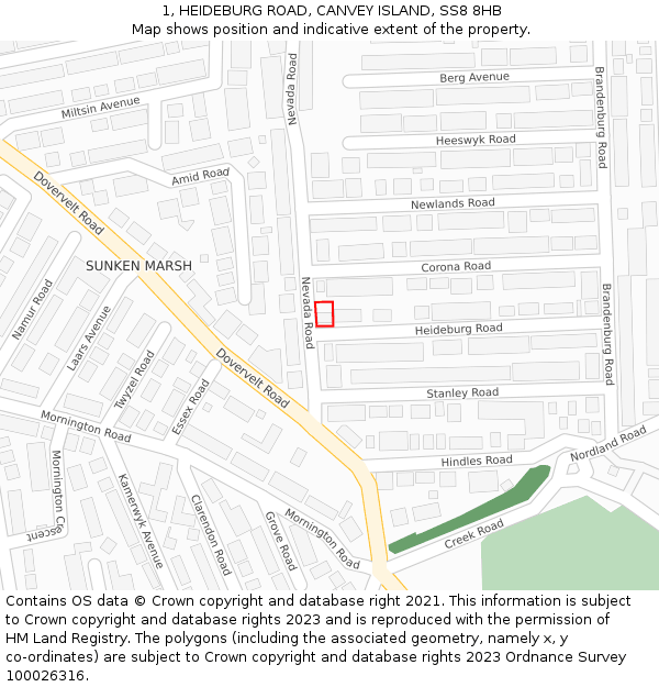 1, HEIDEBURG ROAD, CANVEY ISLAND, SS8 8HB: Location map and indicative extent of plot