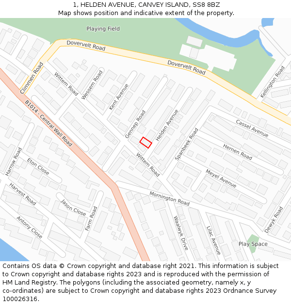 1, HELDEN AVENUE, CANVEY ISLAND, SS8 8BZ: Location map and indicative extent of plot