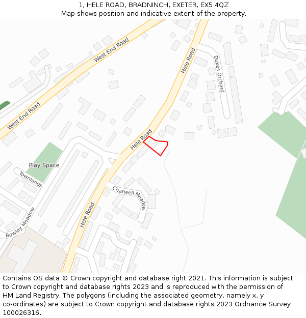 1, HELE ROAD, BRADNINCH, EXETER, EX5 4QZ: Location map and indicative extent of plot