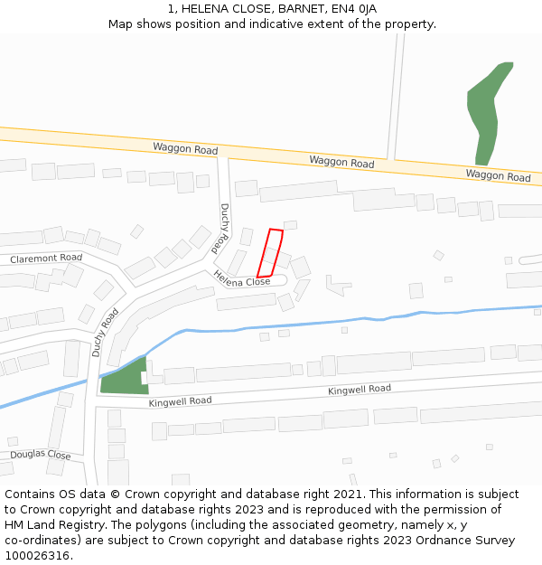 1, HELENA CLOSE, BARNET, EN4 0JA: Location map and indicative extent of plot