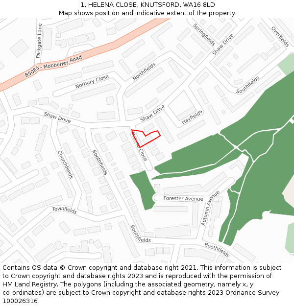 1, HELENA CLOSE, KNUTSFORD, WA16 8LD: Location map and indicative extent of plot