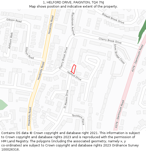 1, HELFORD DRIVE, PAIGNTON, TQ4 7NJ: Location map and indicative extent of plot