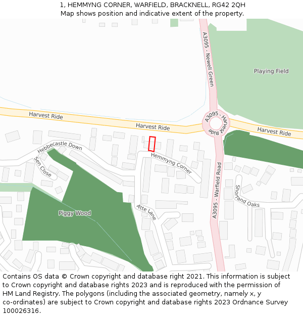 1, HEMMYNG CORNER, WARFIELD, BRACKNELL, RG42 2QH: Location map and indicative extent of plot