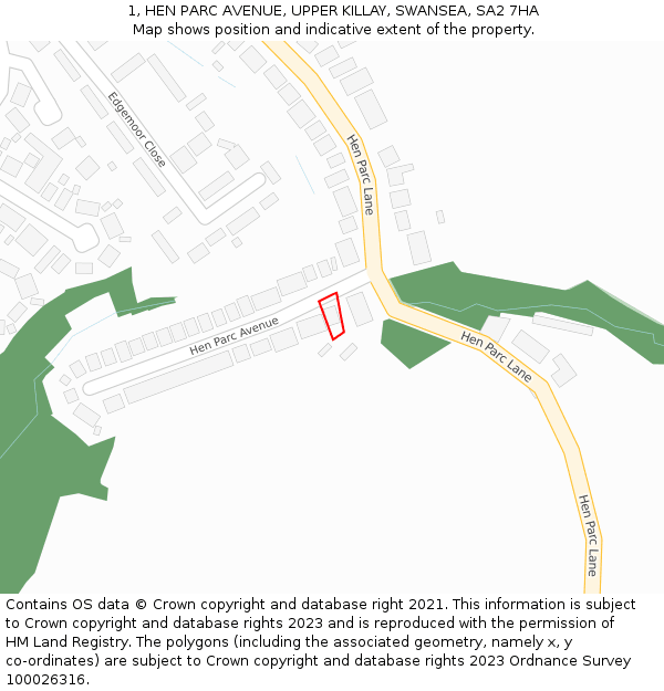1, HEN PARC AVENUE, UPPER KILLAY, SWANSEA, SA2 7HA: Location map and indicative extent of plot