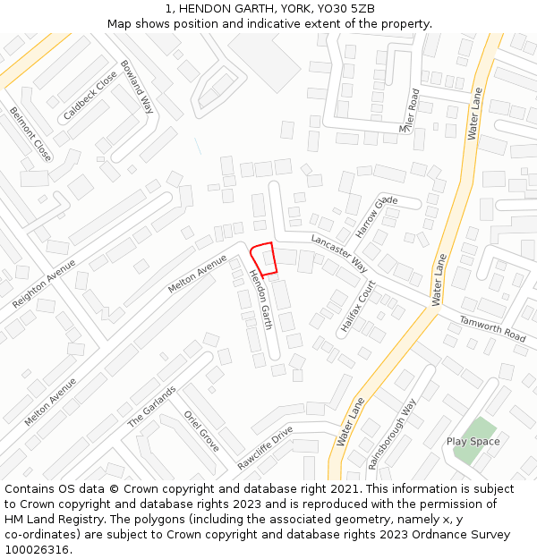 1, HENDON GARTH, YORK, YO30 5ZB: Location map and indicative extent of plot