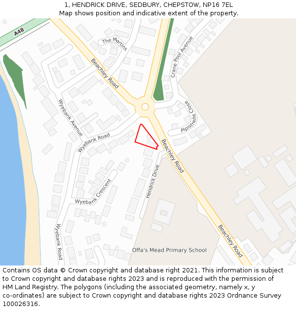 1, HENDRICK DRIVE, SEDBURY, CHEPSTOW, NP16 7EL: Location map and indicative extent of plot