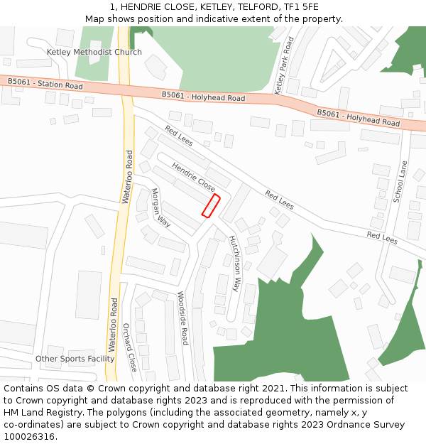 1, HENDRIE CLOSE, KETLEY, TELFORD, TF1 5FE: Location map and indicative extent of plot