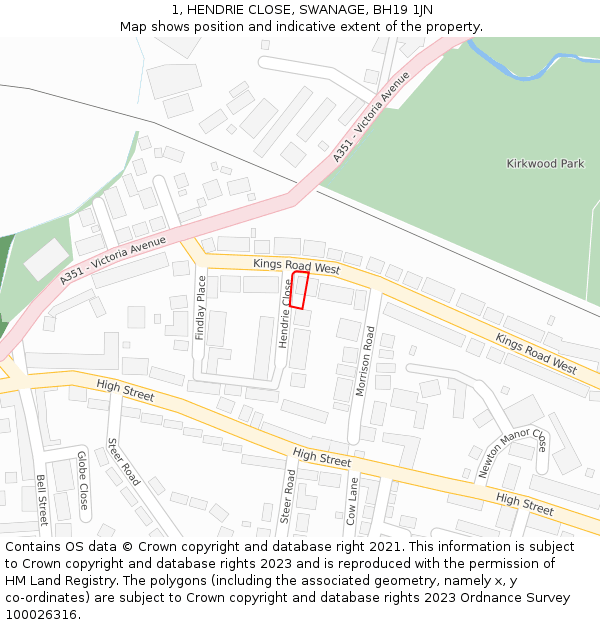 1, HENDRIE CLOSE, SWANAGE, BH19 1JN: Location map and indicative extent of plot