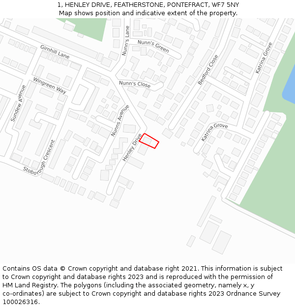 1, HENLEY DRIVE, FEATHERSTONE, PONTEFRACT, WF7 5NY: Location map and indicative extent of plot