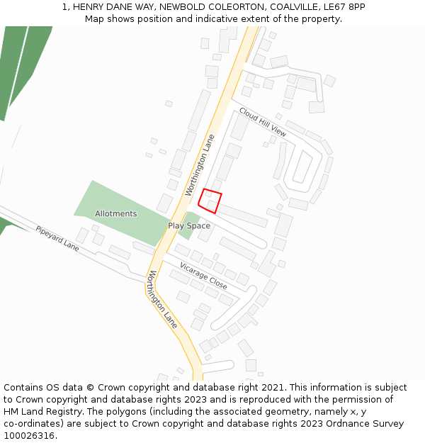 1, HENRY DANE WAY, NEWBOLD COLEORTON, COALVILLE, LE67 8PP: Location map and indicative extent of plot