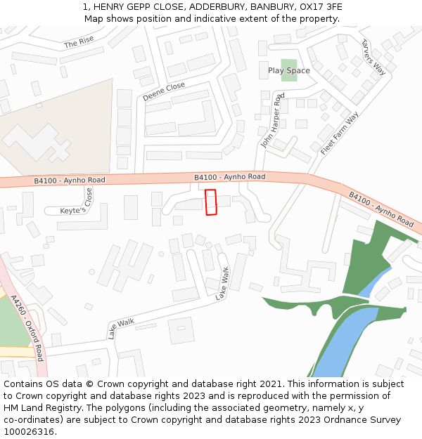 1, HENRY GEPP CLOSE, ADDERBURY, BANBURY, OX17 3FE: Location map and indicative extent of plot