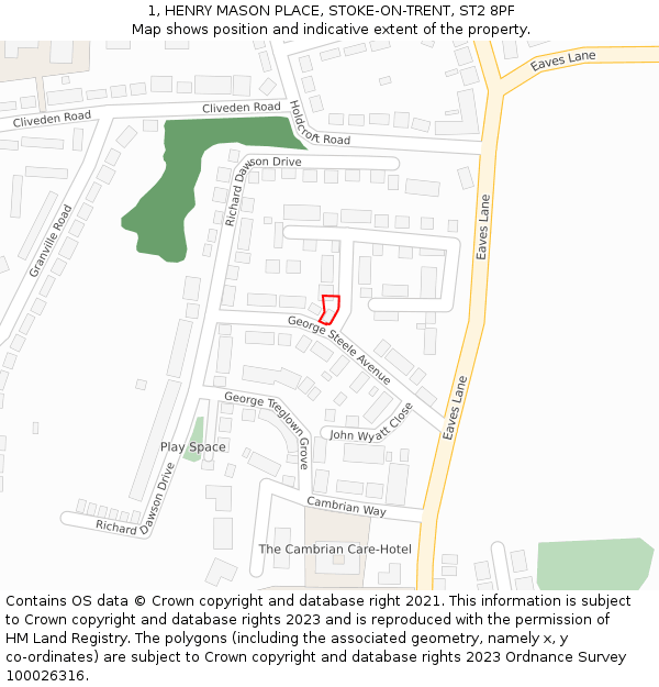 1, HENRY MASON PLACE, STOKE-ON-TRENT, ST2 8PF: Location map and indicative extent of plot