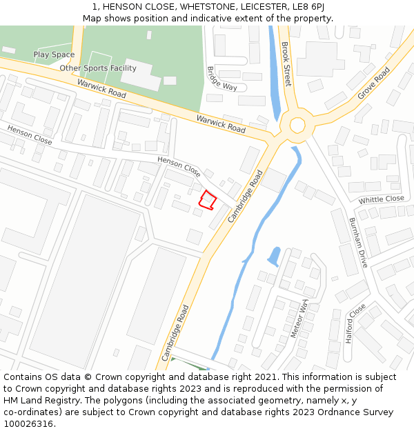 1, HENSON CLOSE, WHETSTONE, LEICESTER, LE8 6PJ: Location map and indicative extent of plot