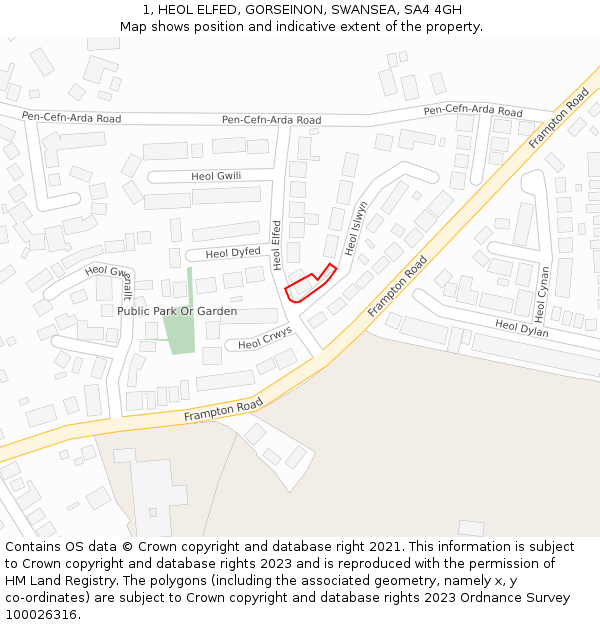 1, HEOL ELFED, GORSEINON, SWANSEA, SA4 4GH: Location map and indicative extent of plot
