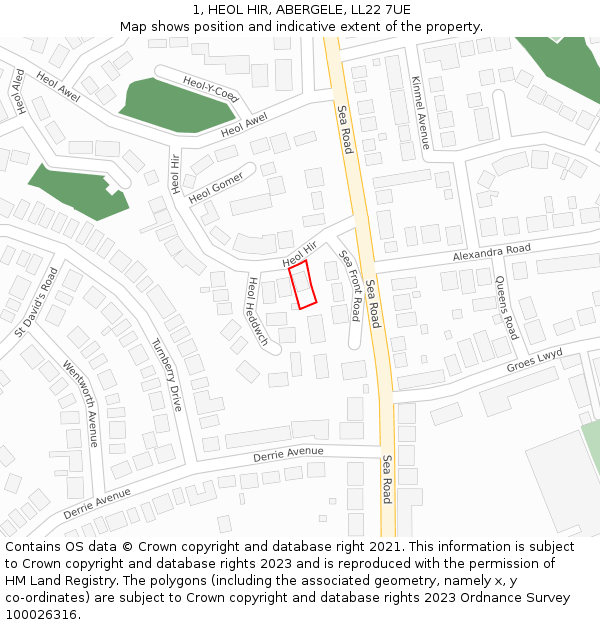 1, HEOL HIR, ABERGELE, LL22 7UE: Location map and indicative extent of plot