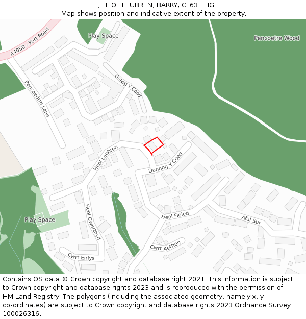 1, HEOL LEUBREN, BARRY, CF63 1HG: Location map and indicative extent of plot