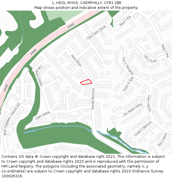 1, HEOL RHOS, CAERPHILLY, CF83 2BE: Location map and indicative extent of plot