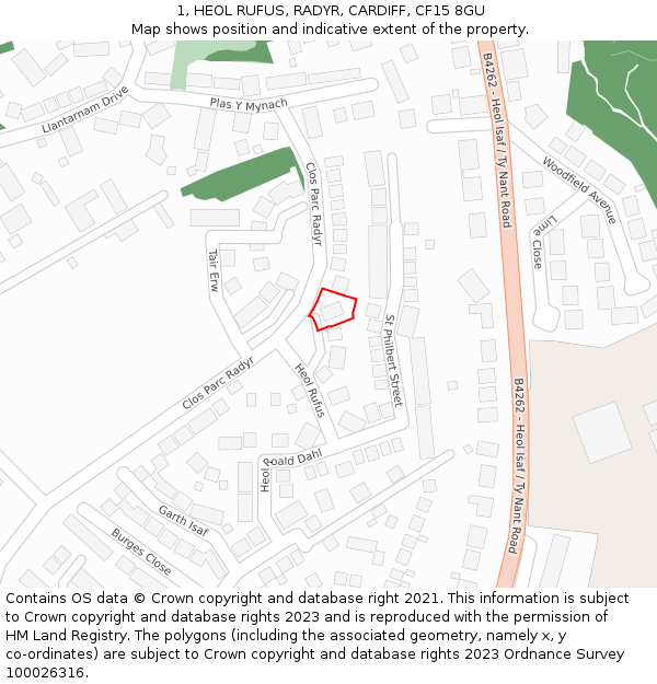 1, HEOL RUFUS, RADYR, CARDIFF, CF15 8GU: Location map and indicative extent of plot