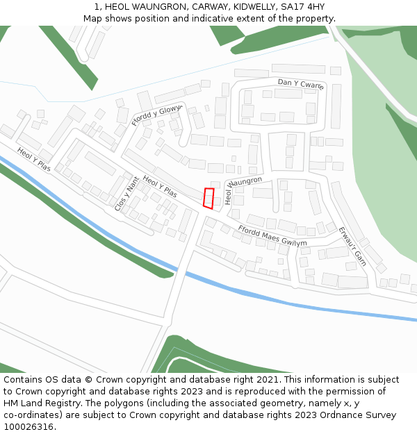 1, HEOL WAUNGRON, CARWAY, KIDWELLY, SA17 4HY: Location map and indicative extent of plot