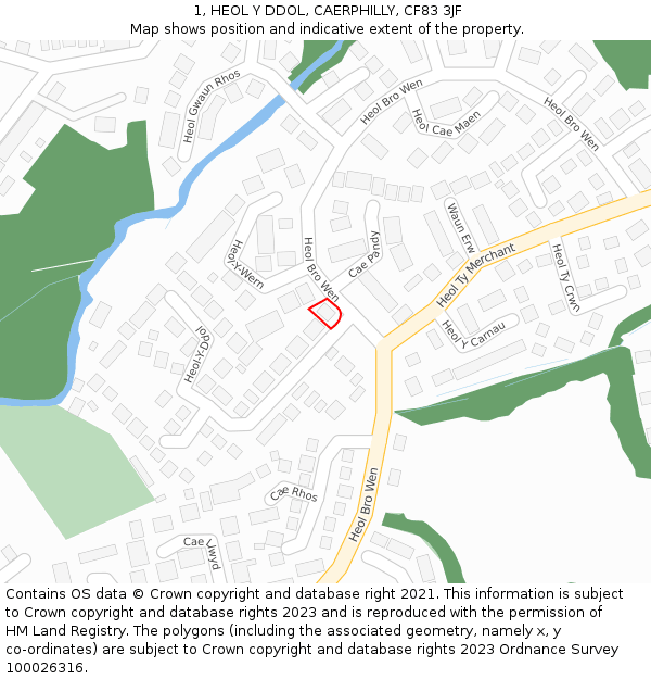 1, HEOL Y DDOL, CAERPHILLY, CF83 3JF: Location map and indicative extent of plot