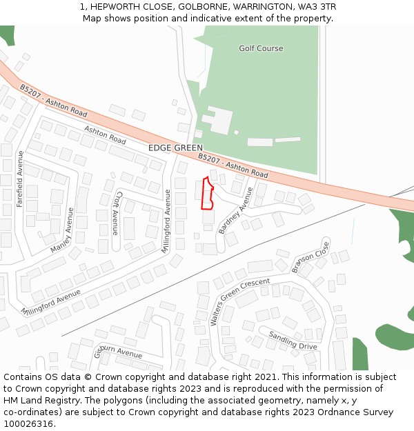 1, HEPWORTH CLOSE, GOLBORNE, WARRINGTON, WA3 3TR: Location map and indicative extent of plot