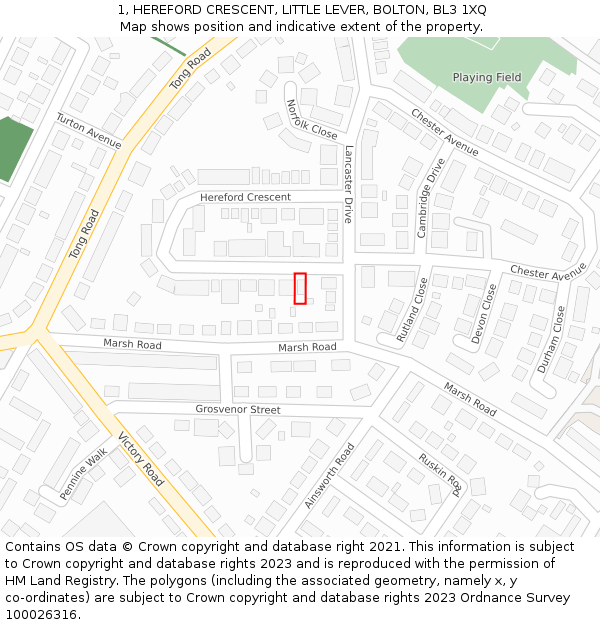 1, HEREFORD CRESCENT, LITTLE LEVER, BOLTON, BL3 1XQ: Location map and indicative extent of plot