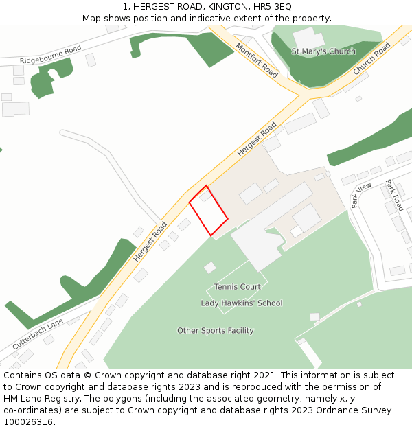 1, HERGEST ROAD, KINGTON, HR5 3EQ: Location map and indicative extent of plot