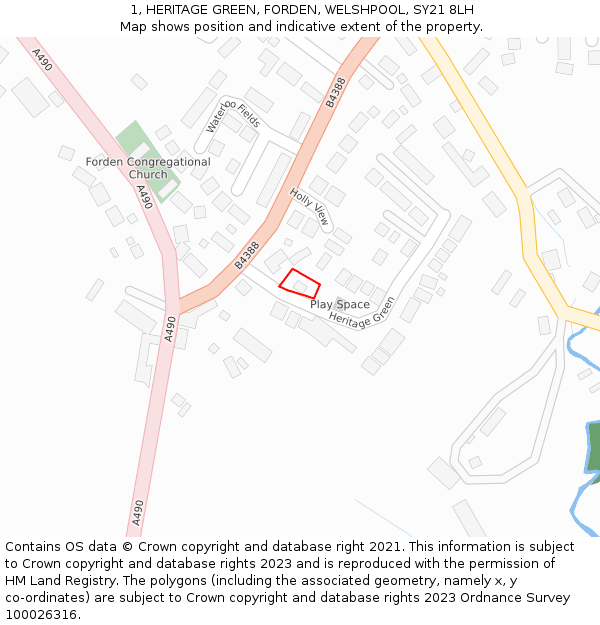 1, HERITAGE GREEN, FORDEN, WELSHPOOL, SY21 8LH: Location map and indicative extent of plot