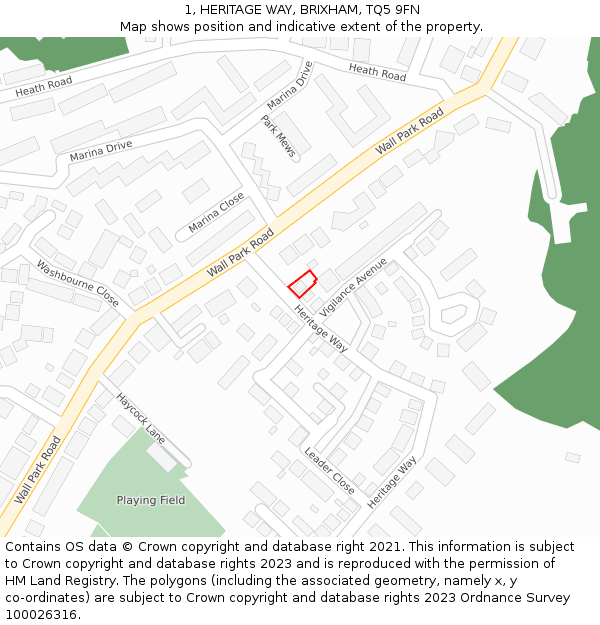 1, HERITAGE WAY, BRIXHAM, TQ5 9FN: Location map and indicative extent of plot