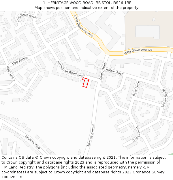 1, HERMITAGE WOOD ROAD, BRISTOL, BS16 1BF: Location map and indicative extent of plot