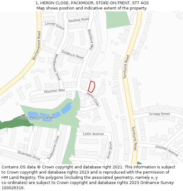 1, HERON CLOSE, PACKMOOR, STOKE-ON-TRENT, ST7 4GS: Location map and indicative extent of plot