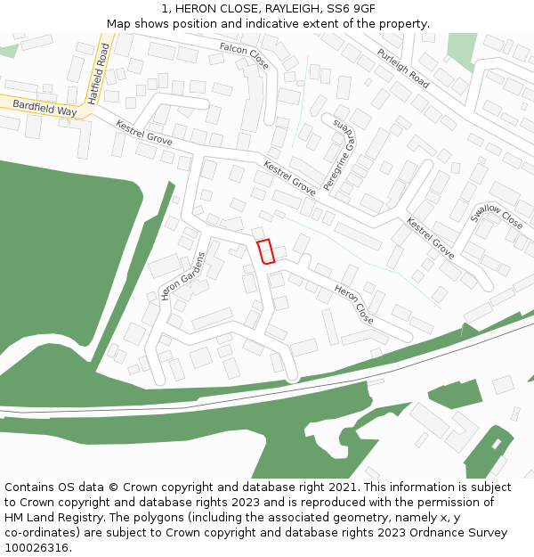 1, HERON CLOSE, RAYLEIGH, SS6 9GF: Location map and indicative extent of plot