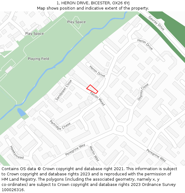 1, HERON DRIVE, BICESTER, OX26 6YJ: Location map and indicative extent of plot