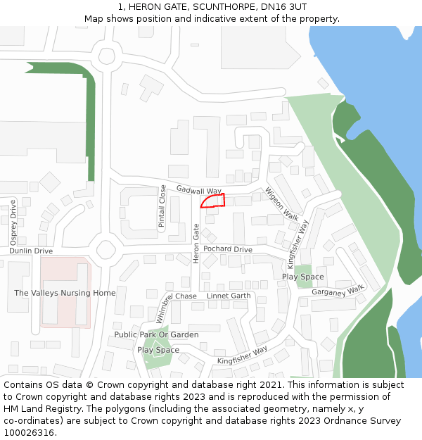 1, HERON GATE, SCUNTHORPE, DN16 3UT: Location map and indicative extent of plot