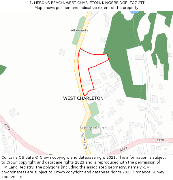 1, HERONS REACH, WEST CHARLETON, KINGSBRIDGE, TQ7 2TT: Location map and indicative extent of plot