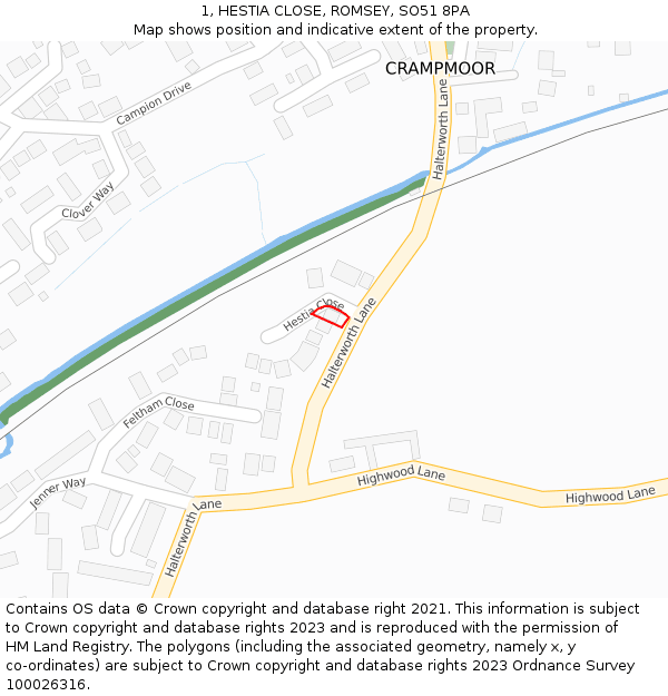 1, HESTIA CLOSE, ROMSEY, SO51 8PA: Location map and indicative extent of plot