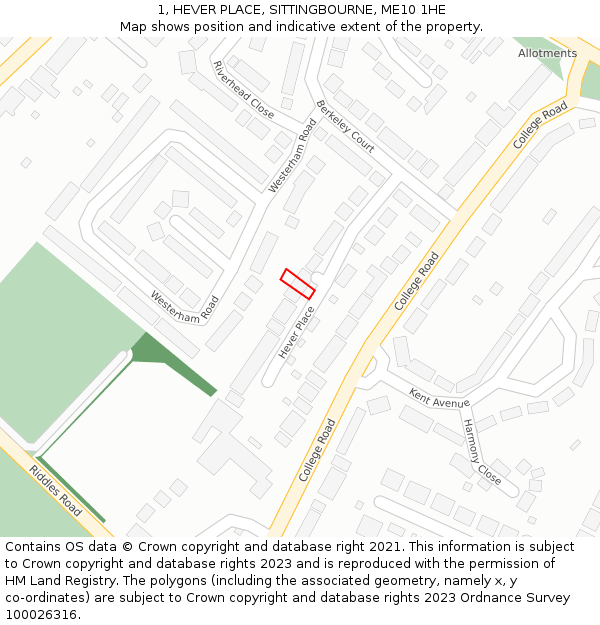 1, HEVER PLACE, SITTINGBOURNE, ME10 1HE: Location map and indicative extent of plot