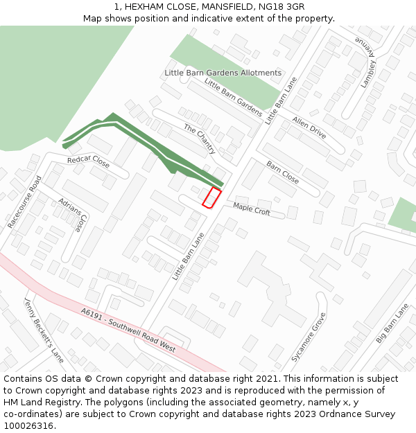 1, HEXHAM CLOSE, MANSFIELD, NG18 3GR: Location map and indicative extent of plot