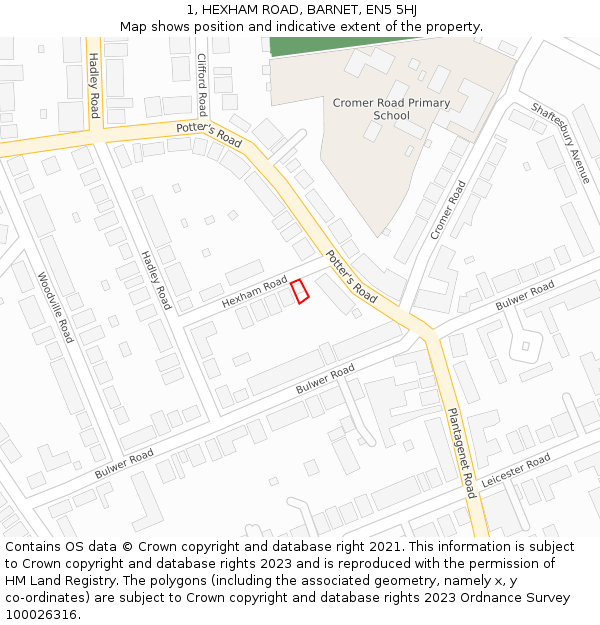 1, HEXHAM ROAD, BARNET, EN5 5HJ: Location map and indicative extent of plot