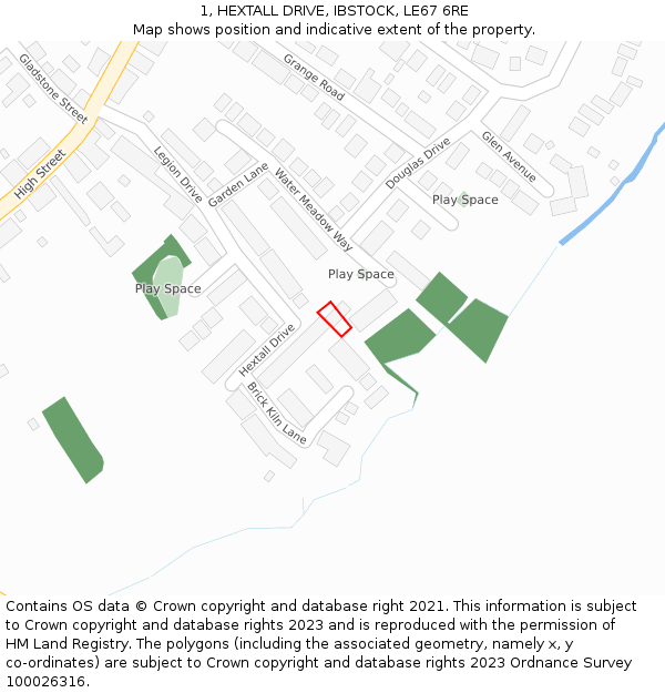 1, HEXTALL DRIVE, IBSTOCK, LE67 6RE: Location map and indicative extent of plot