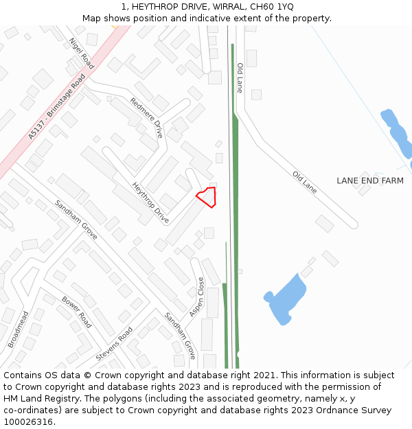1, HEYTHROP DRIVE, WIRRAL, CH60 1YQ: Location map and indicative extent of plot