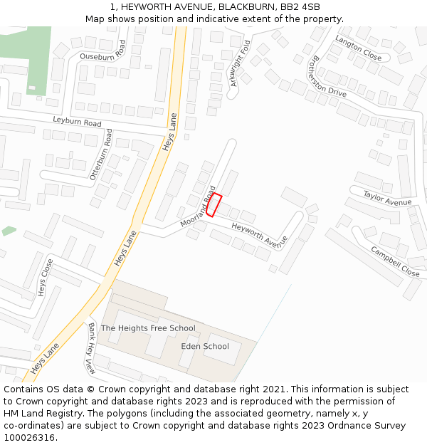 1, HEYWORTH AVENUE, BLACKBURN, BB2 4SB: Location map and indicative extent of plot