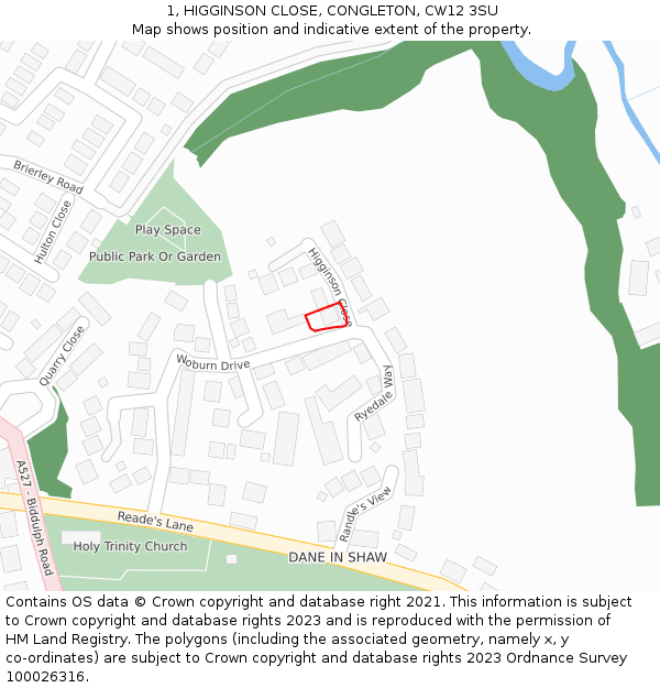 1, HIGGINSON CLOSE, CONGLETON, CW12 3SU: Location map and indicative extent of plot