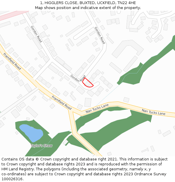 1, HIGGLERS CLOSE, BUXTED, UCKFIELD, TN22 4HE: Location map and indicative extent of plot