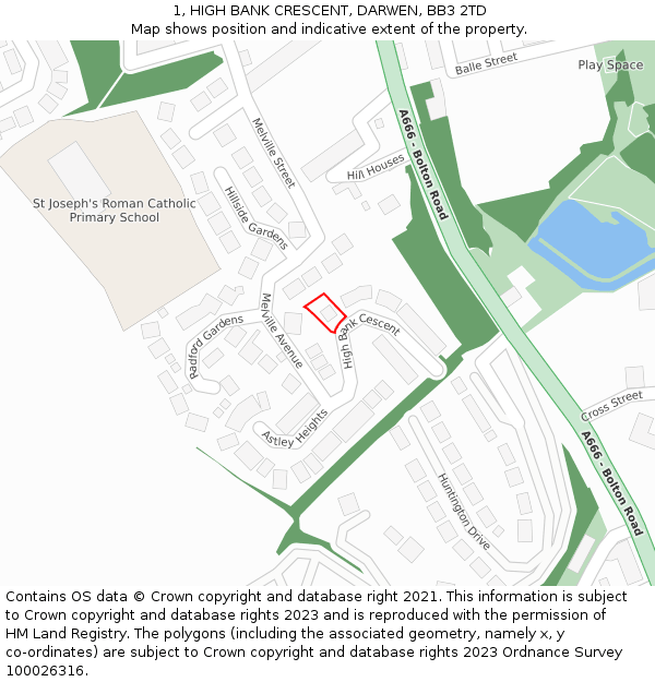 1, HIGH BANK CRESCENT, DARWEN, BB3 2TD: Location map and indicative extent of plot