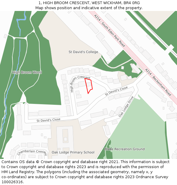 1, HIGH BROOM CRESCENT, WEST WICKHAM, BR4 0RG: Location map and indicative extent of plot
