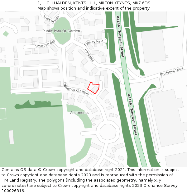 1, HIGH HALDEN, KENTS HILL, MILTON KEYNES, MK7 6DS: Location map and indicative extent of plot