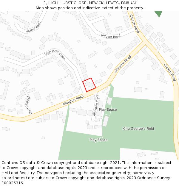 1, HIGH HURST CLOSE, NEWICK, LEWES, BN8 4NJ: Location map and indicative extent of plot