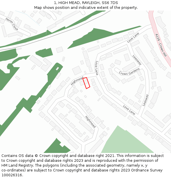 1, HIGH MEAD, RAYLEIGH, SS6 7DS: Location map and indicative extent of plot
